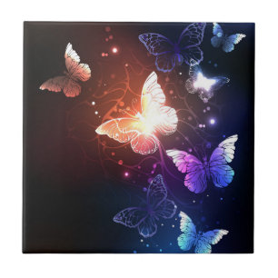 Glowing Night Butterflies Tile