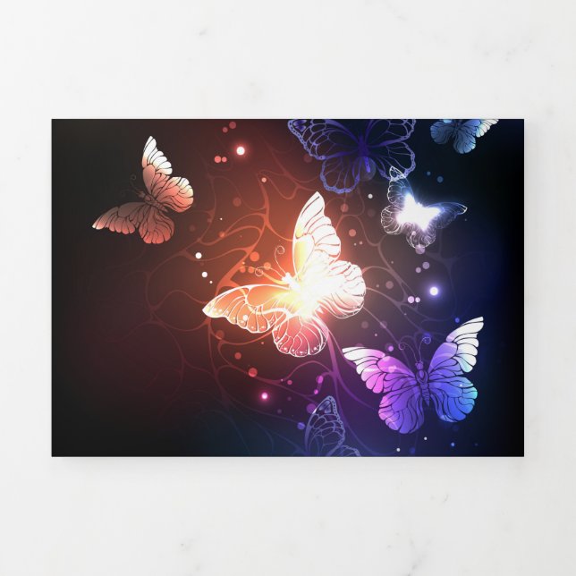 Glowing Night Butterflies Tri-Fold Card (Cover)