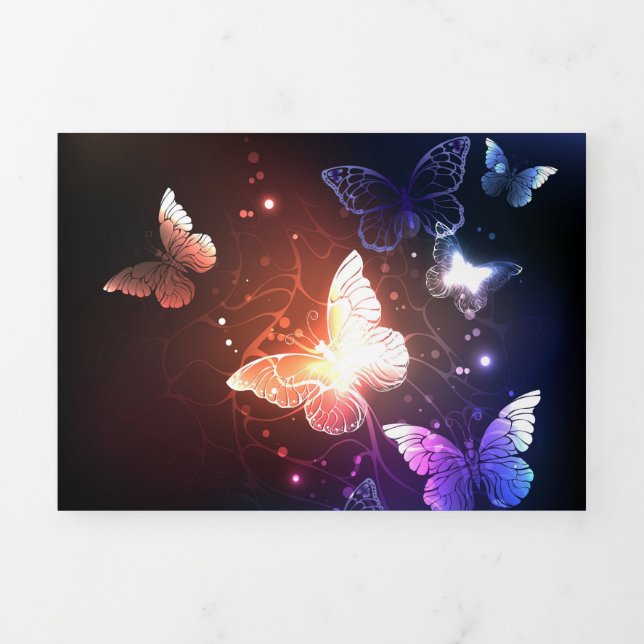 Glowing Night Butterflies Tri-Fold Invitation (Cover)