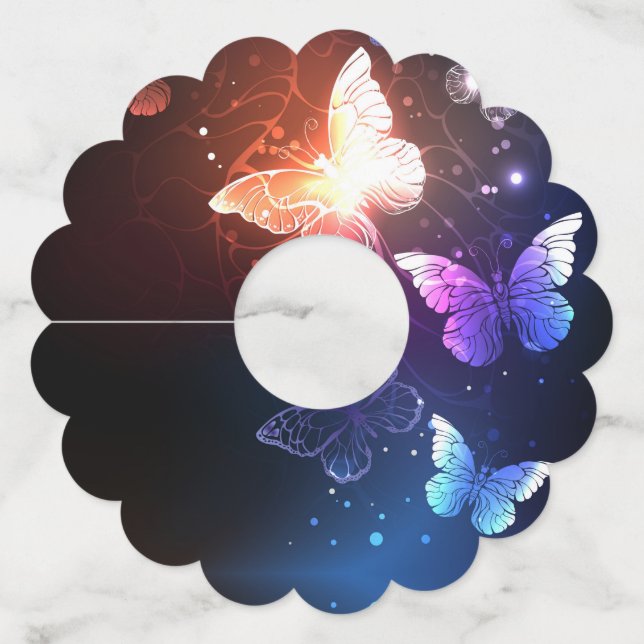 Glowing Night Butterflies Wine Glass Tag (Front)