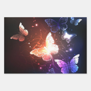 Glowing Night Butterflies Wrapping Paper Sheet