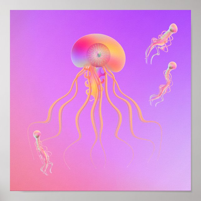 Glowing ocean creatures in vaporwave colours. poster (Front)