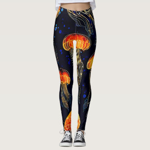 Glowing Ocean Jellyfish Art Leggings