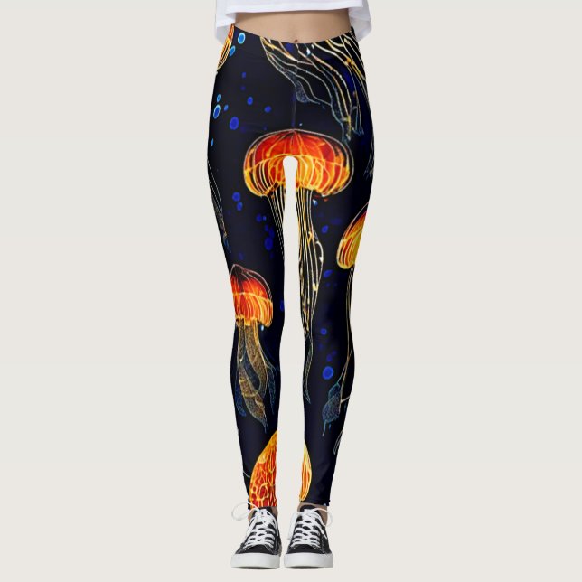 Glowing Ocean Jellyfish Art Leggings (Front)