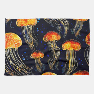 Glowing Ocean Jellyfish Art Tea Towel