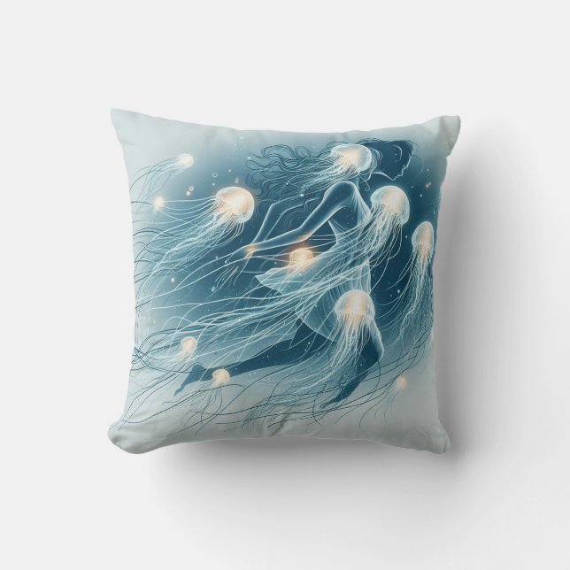 Glowing Ocean: Jellyfish Inspired Throw Pillows (Front)