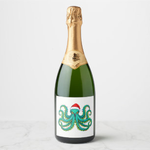 Glowing Octopus Christmas Lights for Ocean Sparkling Wine Label