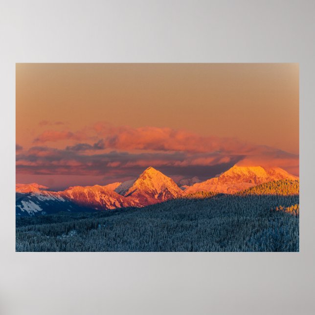 Glowing orange winter mountain range poster (Front)