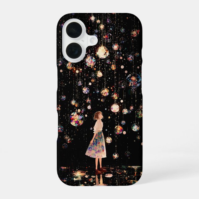 Glowing Orbs Starry Night iPhone 16 Case (Back)