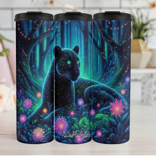 Glowing Panther in a Bioluminescent Forest Thermal Tumbler