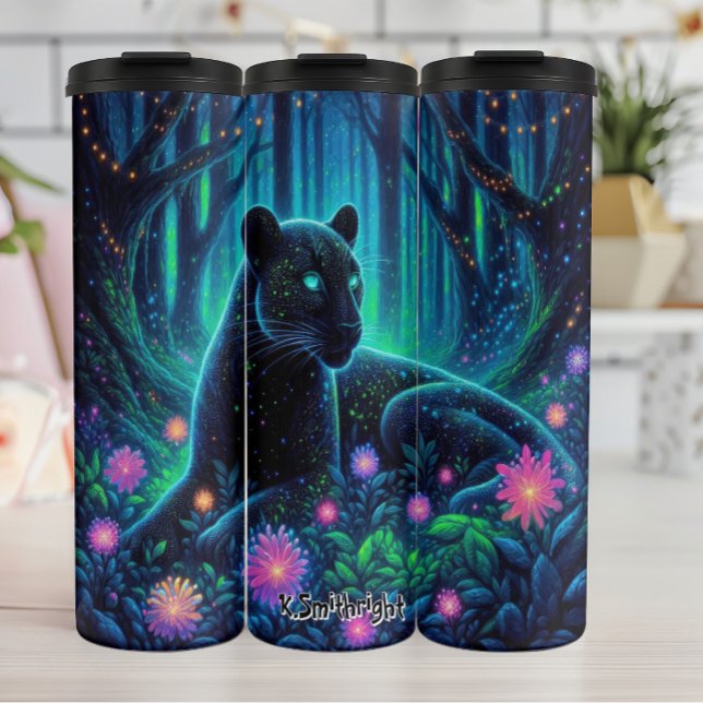 Glowing Panther in a Bioluminescent Forest Thermal Tumbler (Creator Uploaded)
