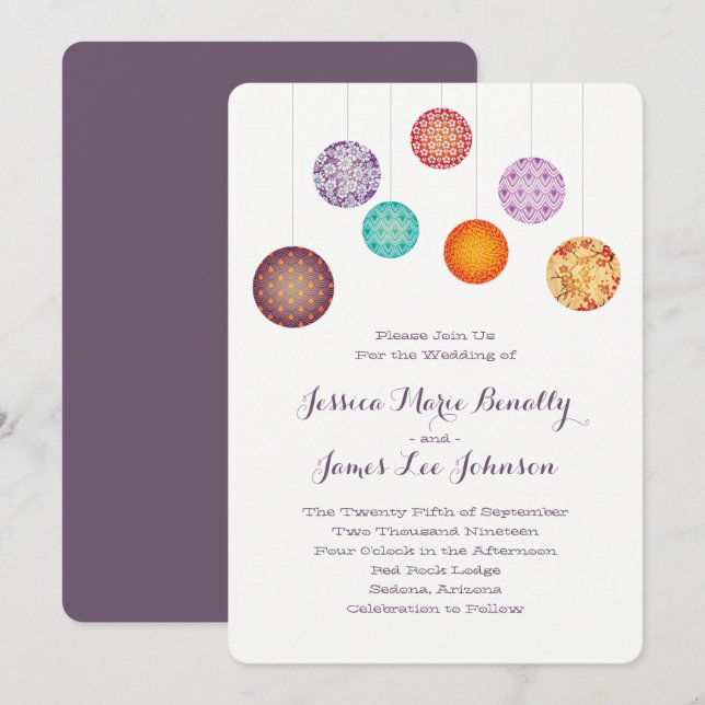 Glowing Paper Lanterns Wedding Plum Invitation (Front/Back)