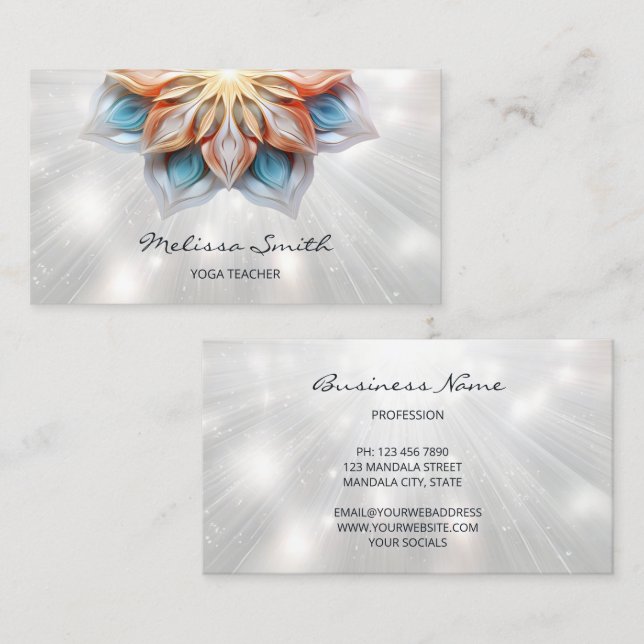 Glowing Pastel Colours Mandala Business Card (Front/Back)