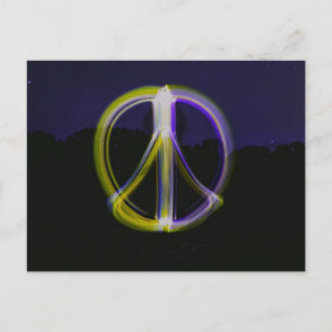 Glowing Peace Sign in Night Sky Mountains Postcard
