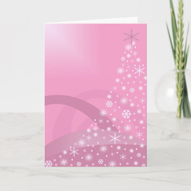 Glowing Pink Christmas Tree Holiday Card (Front)