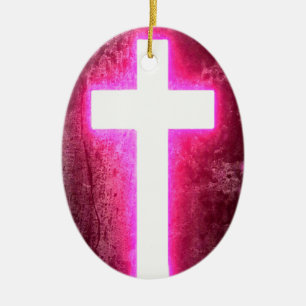 Glowing Pink Cross Christmas Ornament