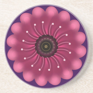 Glowing Pink Fantasy Flower Abstract Neon Floral Coaster