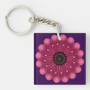 Glowing Pink Fantasy Flower   Abstract Neon Floral Key Ring