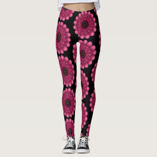 Glowing Pink Fantasy Flower   Abstract Neon Floral Leggings