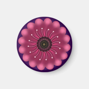 Glowing Pink Fantasy Flower   Abstract Neon Floral Magnet