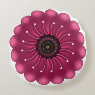 Glowing Pink Fantasy Flower   Abstract Neon Floral Round Cushion