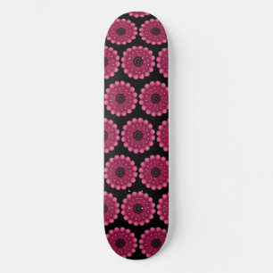 Glowing Pink Fantasy Flower Abstract Neon Floral Skateboard