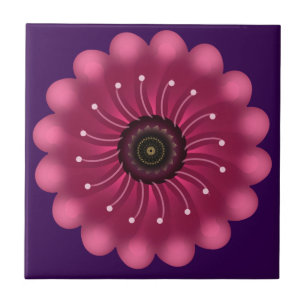 Glowing Pink Fantasy Flower   Abstract Neon Floral Tile