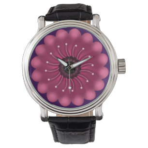 Glowing Pink Fantasy Flower   Abstract Neon Floral Watch