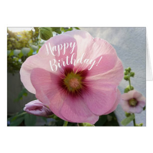 Glowing Pink Hollyhock Flower Birthday Card