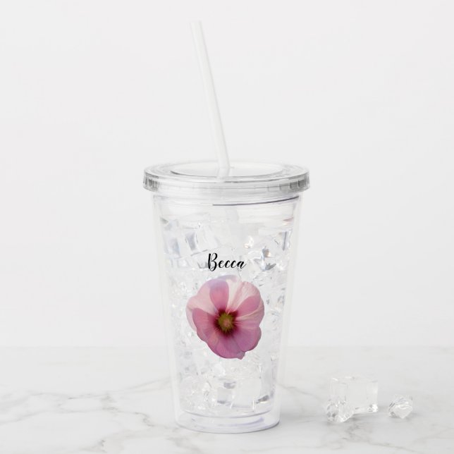 Glowing Pink Hollyhock Flower Personalised Acrylic Acrylic Tumbler (Front Ice)