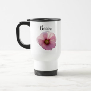 Glowing Pink Hollyhock Flower Personalised Travel Mug