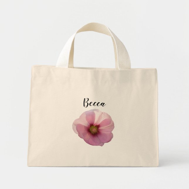 Glowing Pink Hollyhock Flower Personalized Mini Tote Bag (Front)