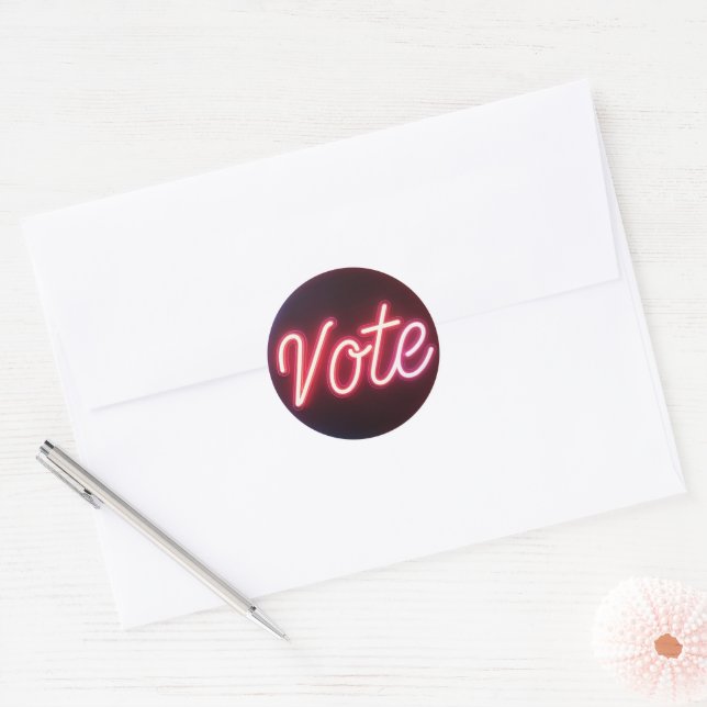 Glowing Pink Neon Vote Sign Classic Round Sticker (Envelope)
