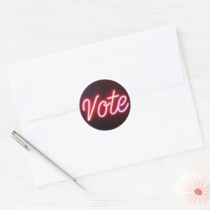 Glowing Pink Neon Vote Sign Classic Round Sticker