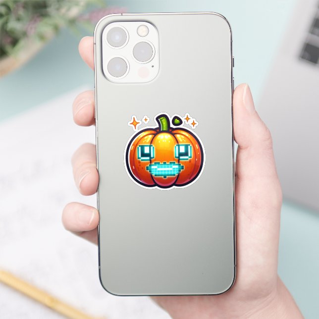 Glowing Pixel Pumpkin Vinyl  Retro Halloween (Phone)