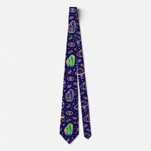 Glowing plant pattern 02 GPP02. DBlue BG Tie