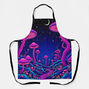 Glowing Psychedelic Mushroom Forest Night Apron