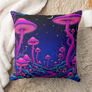 Glowing Psychedelic Mushroom Forest Night Cushion