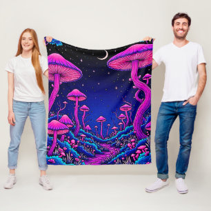 Glowing Psychedelic Mushroom Forest Night Fleece Blanket