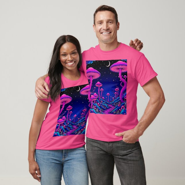 Glowing Psychedelic Mushroom Forest Night T-Shirt (Unisex)