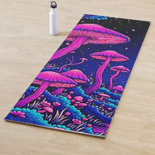 Glowing Psychedelic Mushroom Forest Night Yoga Mat