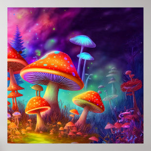 Glowing Psychedelic Mushroom Illustration Poster
