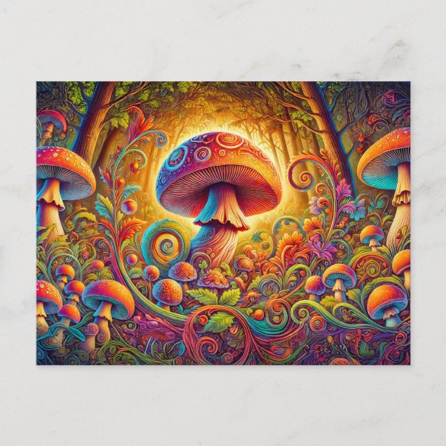 glowing psychedelic mushroom in a magical landscap postcard (Front)