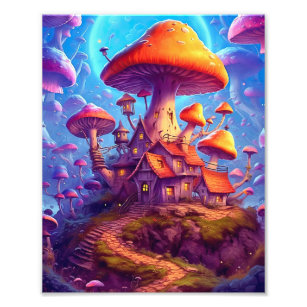 Glowing Psychedelic Mushrooms  Photo Print