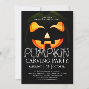 Glowing Pumpkin Carving Party Rope Typography Invitation