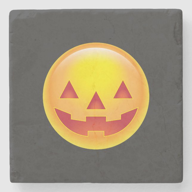 Glowing Pumpkin Emoji Stone Coaster (Front)