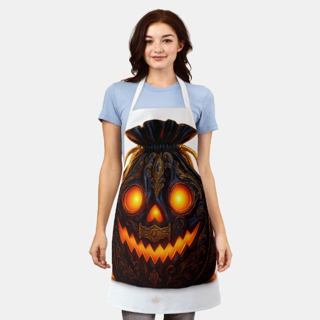 Glowing Pumpkin Face Apron | Halloween Kitchen Fun (Worn)