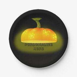 Glowing pumpkin fall unique cute black orange paper plate