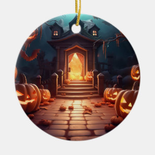 Glowing Pumpkin Halloween Ceramic Tree Decoration