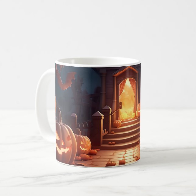 Glowing Pumpkin Halloween Coffee Mug (Front Left)